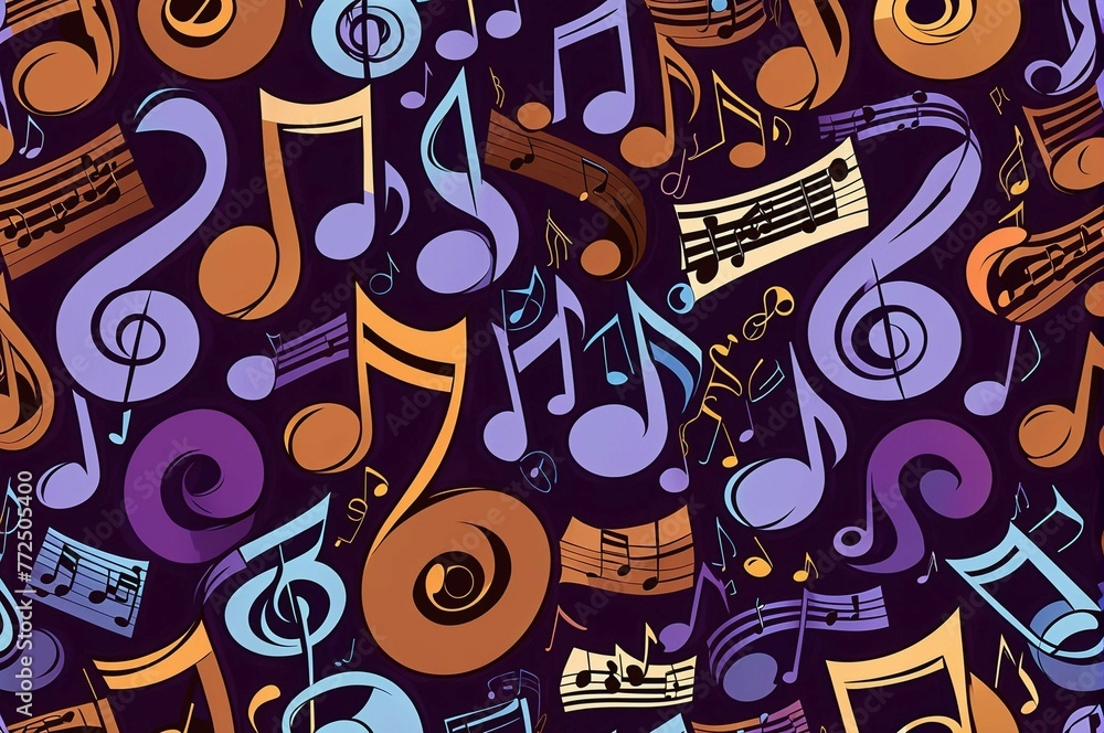 Obraz premium A colorful pattern of musical notes and symbols