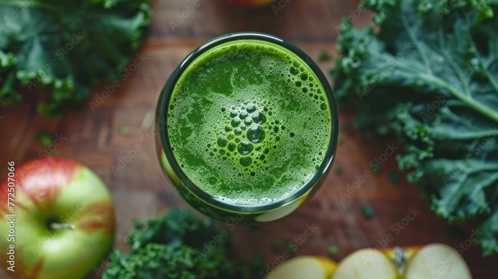Fresh green juice with kale, spinach, and apple
