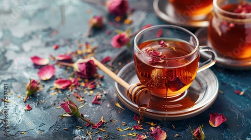 Herbal tea with rose petals and honey