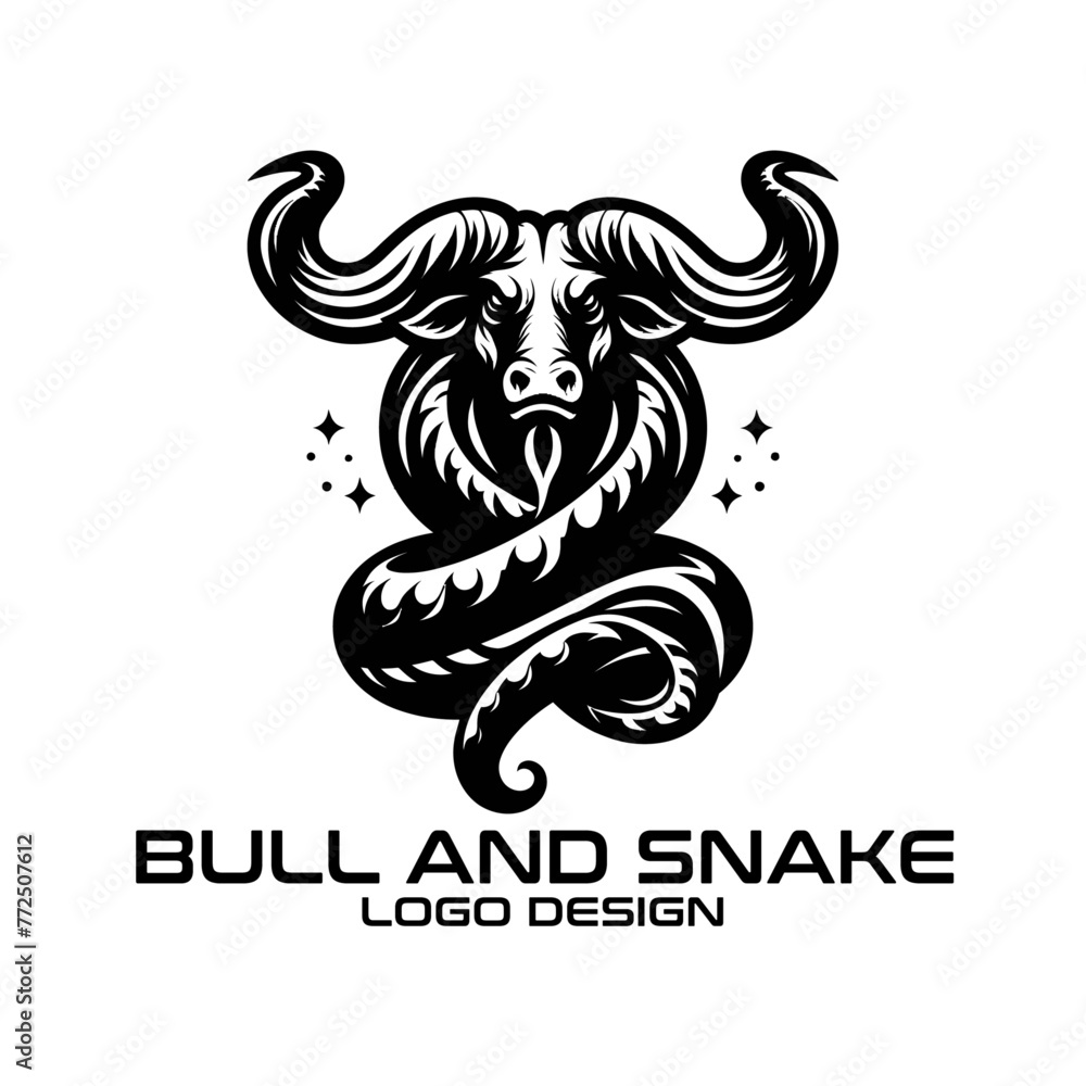 Bull And Snake Vector Logo Design