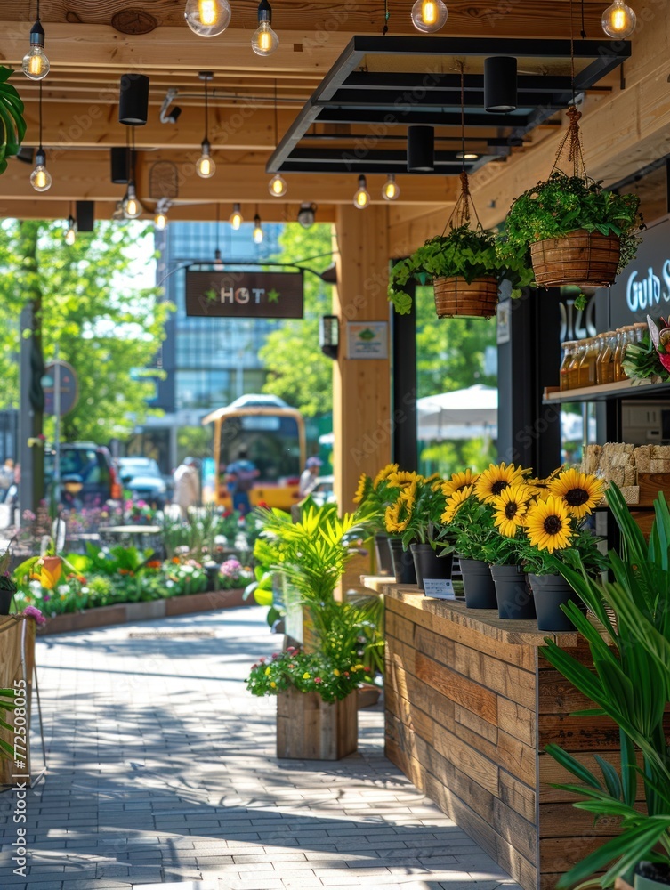 A vibrant outdoor market filled with a variety of plants and flowers for sale