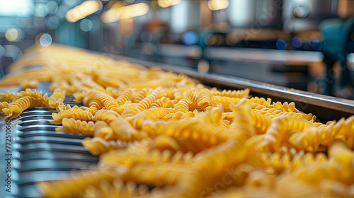 Production of pasta at the factory  modern technology concept