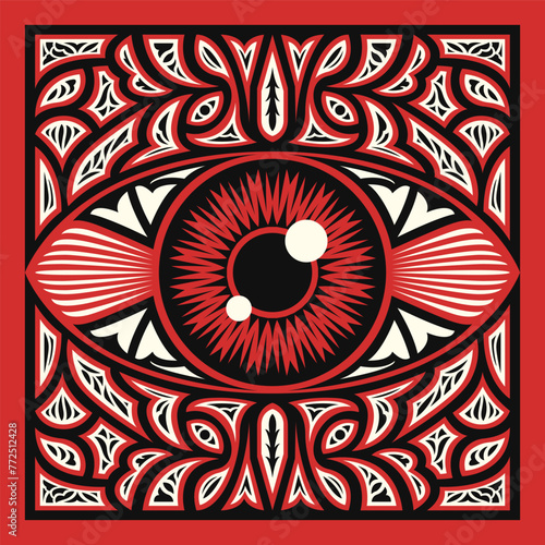 vector contemporary red big eye scarf pattern.