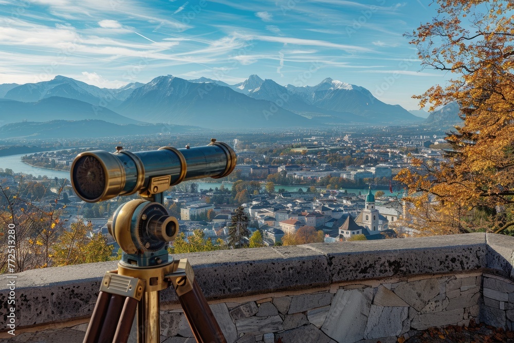 Fototapeta premium Telescope of Fortress, Salzburg - A Spectacular Viewpoint for Sightseeing and Tourism