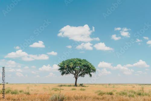 A lone tree stands in a field of tall grass