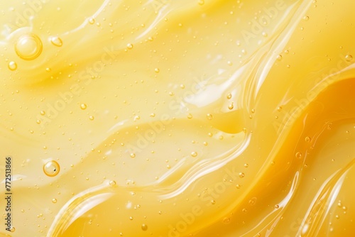 Golden Glow: Yellow Liquid Serum Background with Luxurious Texture. © Artem