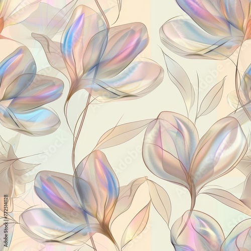 Seamless floral pattern with holographic iridescent colors