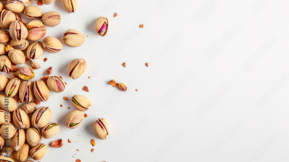 Fototapeta premium clear background, Professional food photography, pistachios,, lots of copy space