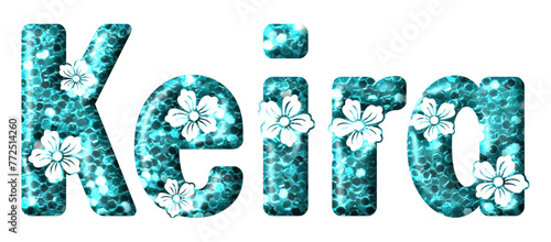 Keira - green glitter - written with engraved typical Hawaiian hibiscus flowers- Word ideal for banner, e-mail, sublimation greetings, banners, cards, t-shirt, sweatshirt, prints, cricut, plotter, 