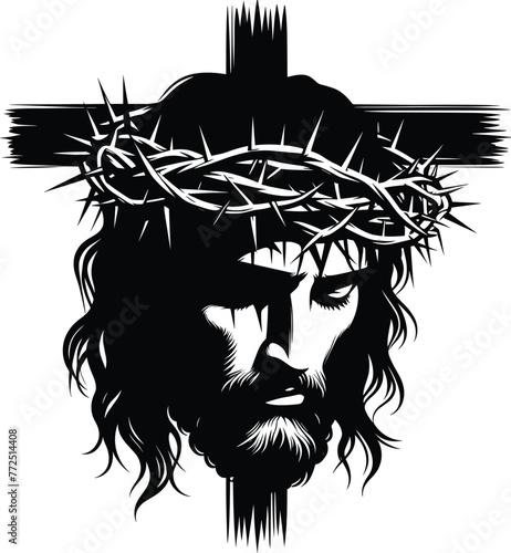 Jesus on Cross. Hand drawn vector illustration. Black silhouette svg of Jesus