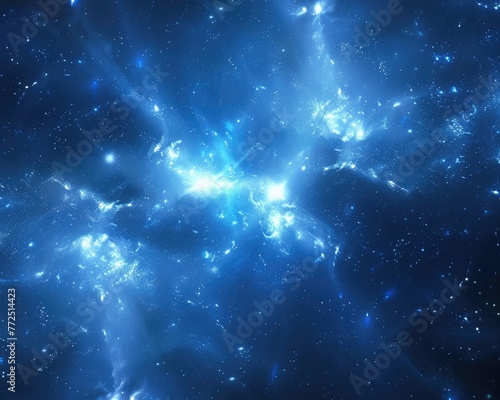 Flashy Blue Night Sky Background with Star Bubble Warp Effect for Abstract Universe Radiation - Copy Space Available