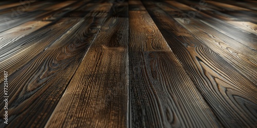Laminate Floor Construction: Interior 3D Illustration on Dark Black Wooden Parquet Flooring with Copy Space