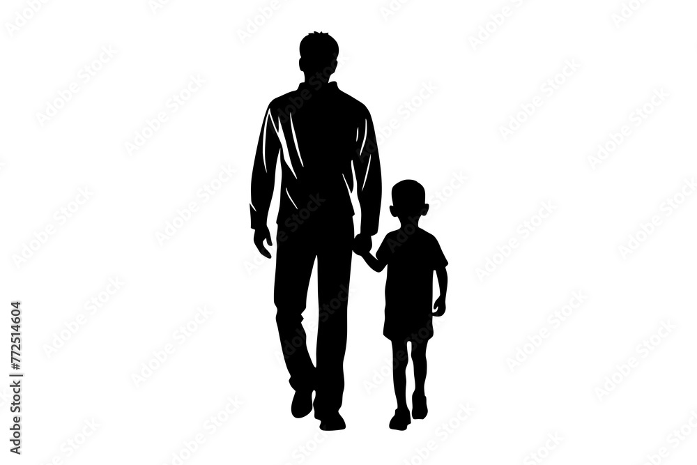 Father's Day Silhouettes of Dad and Children Against White Background Father's Day Silhouettes of Dad and Children Against White Background