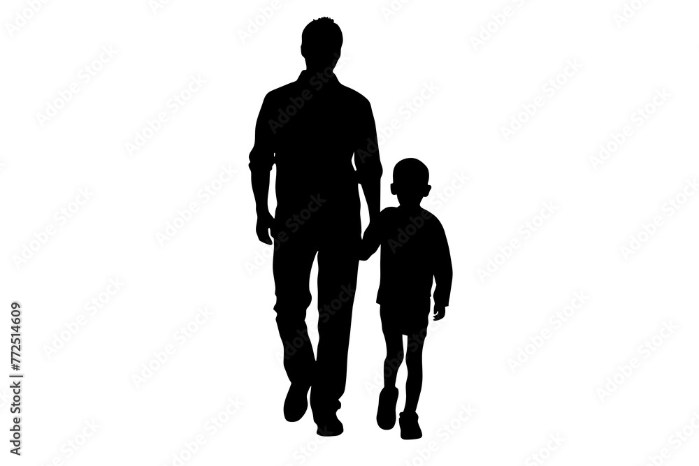 Father's Day Silhouettes of Dad and Children Against White Background Father's Day Silhouettes of Dad and Children Against White Background