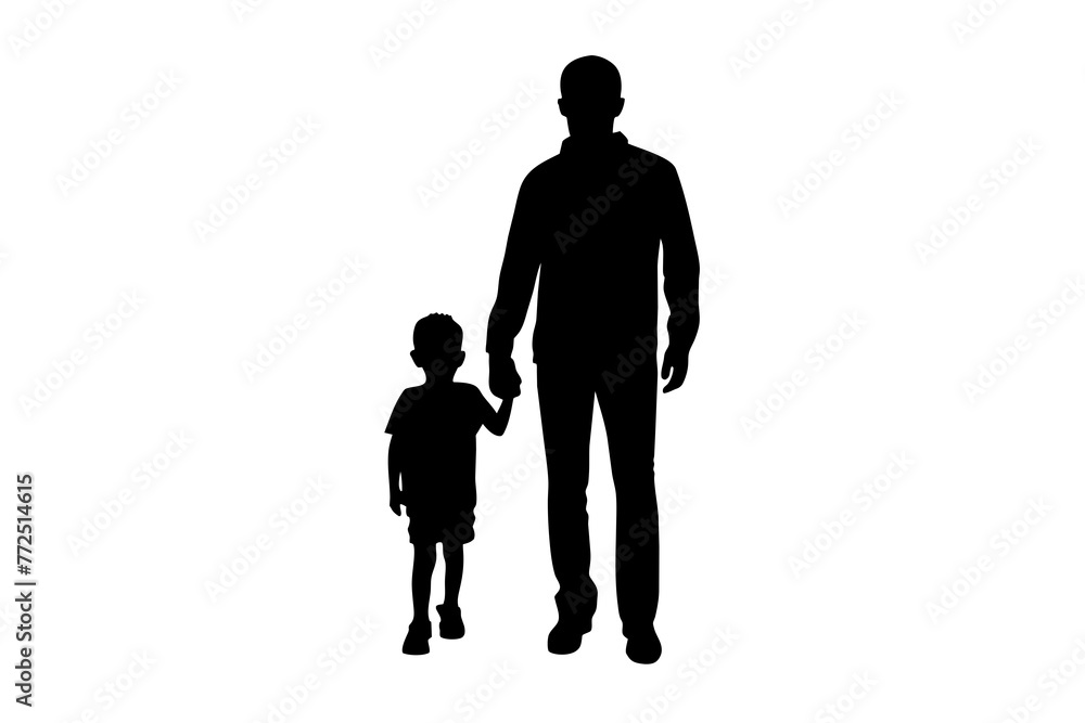 Father's Day Silhouettes of Dad and Children Against White Background