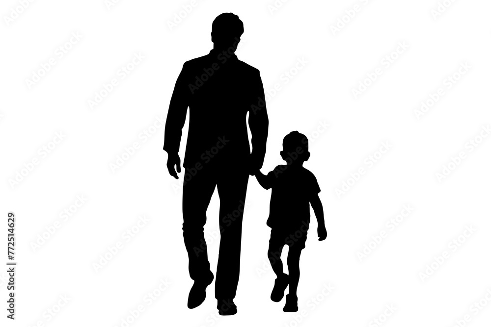 Father's Day Silhouettes of Dad and Children Against White Background Father's Day Silhouettes of Dad and Children Against White Background
