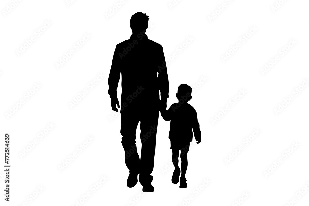 Father's Day Silhouettes of Dad and Children Against White Background Father's Day Silhouettes of Dad and Children Against White Background