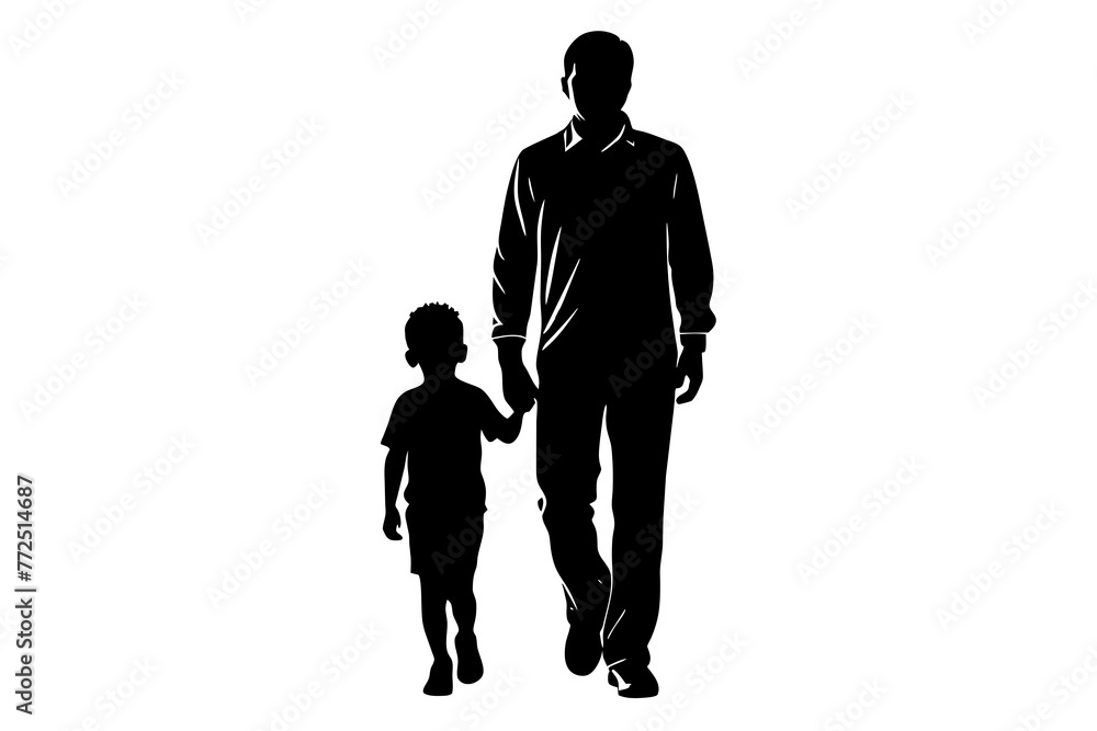 Father's Day Silhouettes of Dad and Children Against White Background