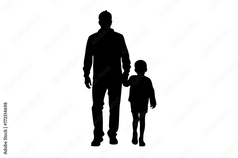 Father's Day Silhouettes of Dad and Children Against White Background