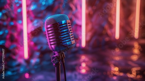 Microphone in Front of Wall of Lights