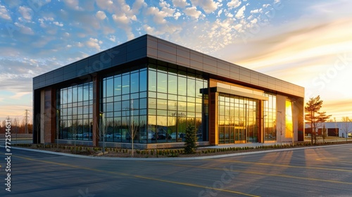 New Commercial Building: Modern Architecture for Business and Real Estate. Exterior Facades of Empty Mall Front