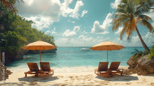 Relaxation Awaits On Pristine Sands Beneath Palms And Sunshades