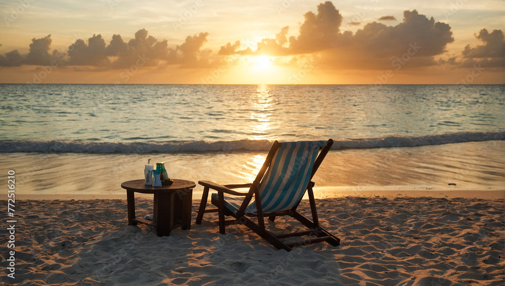 Fototapeta premium Two wooden beach chairs 