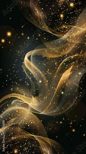 Abstract golden waves on magical black background