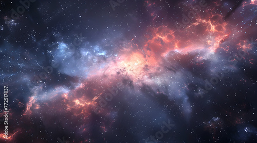 Stunning HDRI 360° space background featuring a colorful nebula and stars, suitable for use as an immersive environment map for astronomical and fantastic visualizations. photo