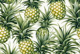 Unleash your creativity with a mesmerizing pattern featuring artfully arranged pineapples and verdant leaves, isolated on a whit  Generative AI,