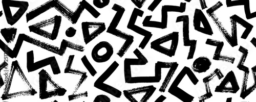Random zigzag lines seamless pattern. Geometric banner with thick zig zag brush strokes. Abstract black on white geometric vector ornament. Thick triangular grunge strokes.