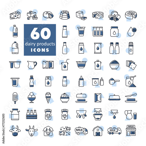 Milk, dairy products vector icon set