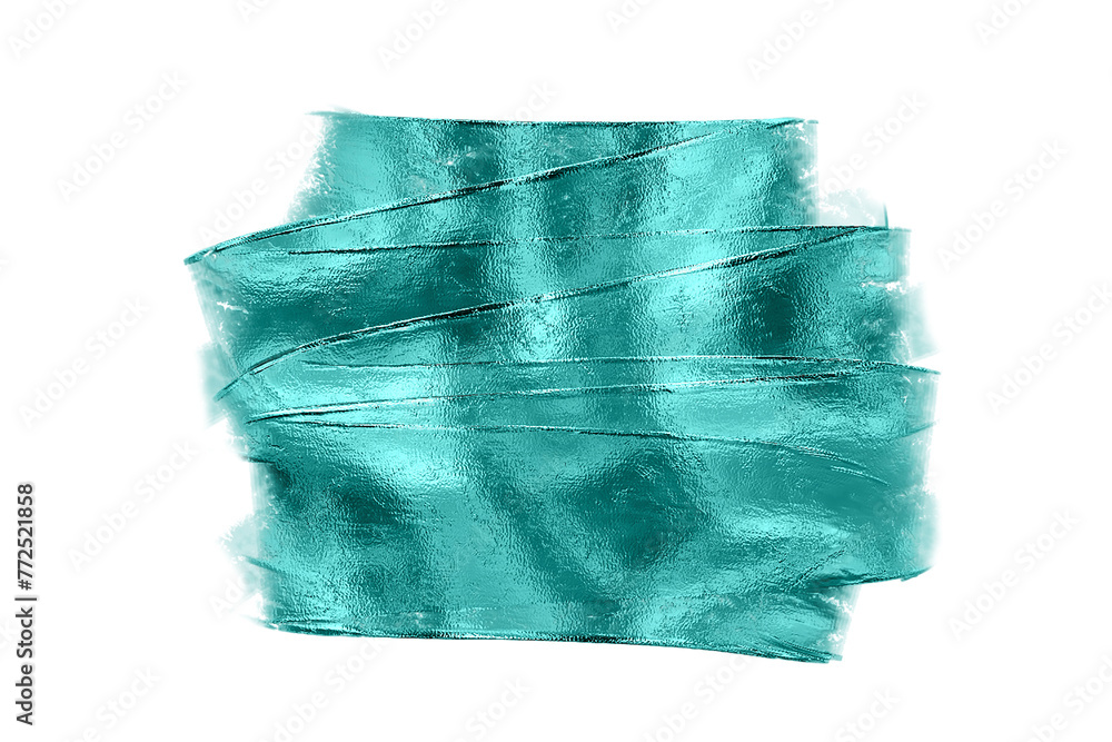 Brush stroke with turquoise shiny metallic paint.    Metal texture, frame.