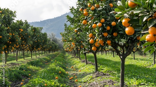 Oranges growing on tree orchard mugla photo