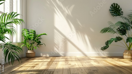 Beautiful house plant in pot on empty wall. background  Green  ornamental plant decoration  Tropical 