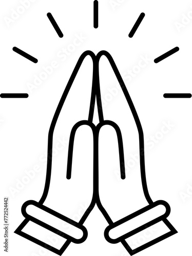 Prayer folded hands icon, namaste line symbol