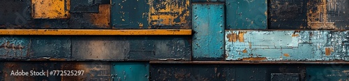 a close up of a blue and yellow wall