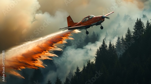 a plane is spraying water on a forest fire