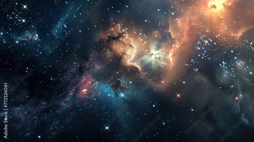 photo of the universe, stars and gas clouds, depth of field,  - obrazy, fototapety, plakaty 