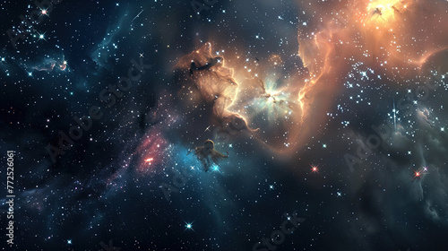 photo of the universe, stars and gas clouds, depth of field, 