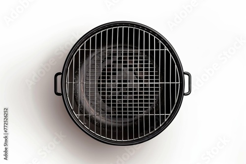 An empty round barbecue grill, isolated against a clean white background, awaits its next cooking adventure