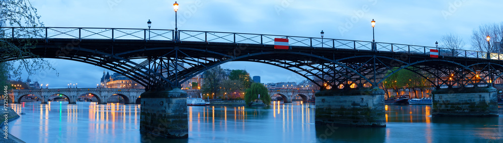 The panoramic view of Paris, Seine river, Arts bridge in the early morning . The panoramic view of Paris, Seine river, Arts bridge in the early morning .