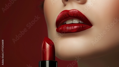 a close up of a red lipstick