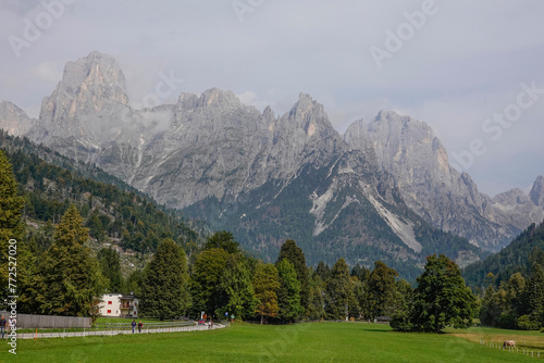 Summer view of the famous Pale di San Martino landscape, near San Martino di Castrozza, Italian Dolomites, Europe 