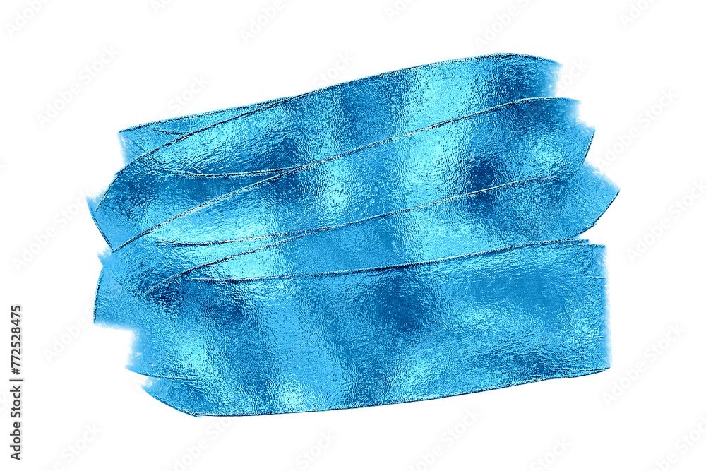 Fototapeta premium Brush stroke with blue shiny metallic paint. Metal texture, frame.