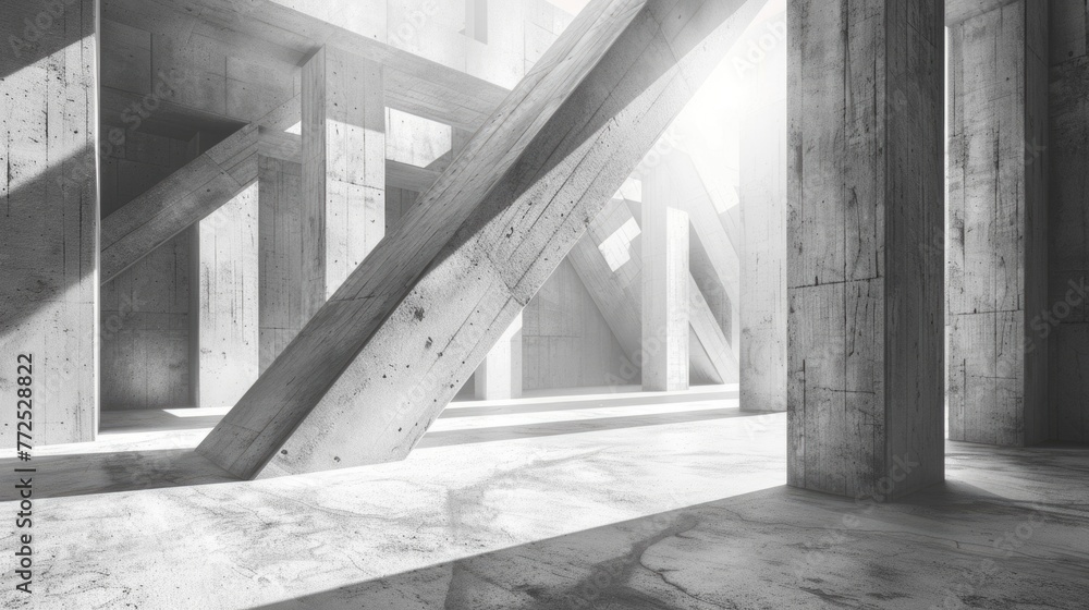 Abstract architecture background, empty rough concrete interior with diagonal columns. 3d illustration Abstract architecture background, empty rough concrete interior with diagonal columns. 3d illustration