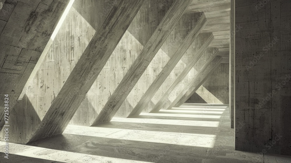 Abstract architecture background, empty rough concrete interior with diagonal columns. 3d illustration Abstract architecture background, empty rough concrete interior with diagonal columns. 3d illustration
