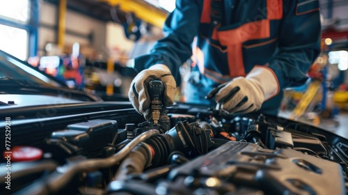 Cropped image of automobile mechanic repairing car in automobile store © romanets_v