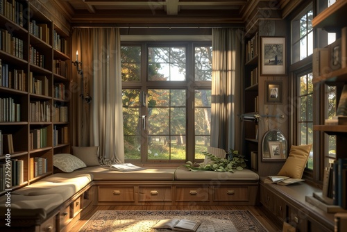 Tranquil Window Seat Retreat in Cozy Reading Nook With Natural Light.