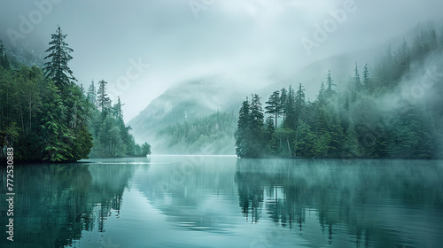 ethereal landscape, clear water, impressive nature scenery, mysterious light, misty, beautiful colors, Cinematic, Deep relaxation, 